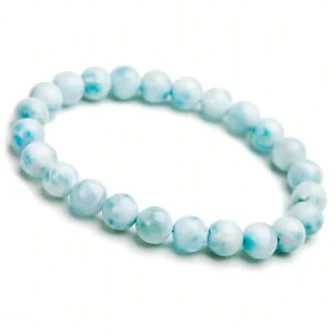 Genuine Larimar Gemstone Crystal Round Bead