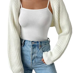 Open Front Cropped  Long Sleeve   Shrug Sweater