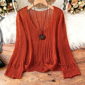 V-Neck  Pullover Sweater  Boho Style