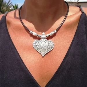 Bohemian Style  Necklace,  Heart shaped Pendant