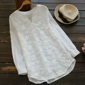 Women Lace Long Sleeve  V Neck blouse