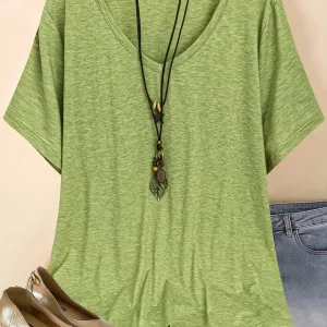 V-Neck Loose Solid T-Shirt, Casual