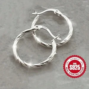 Silver Stud Earrings Lightweight Twisted Circle Design,
